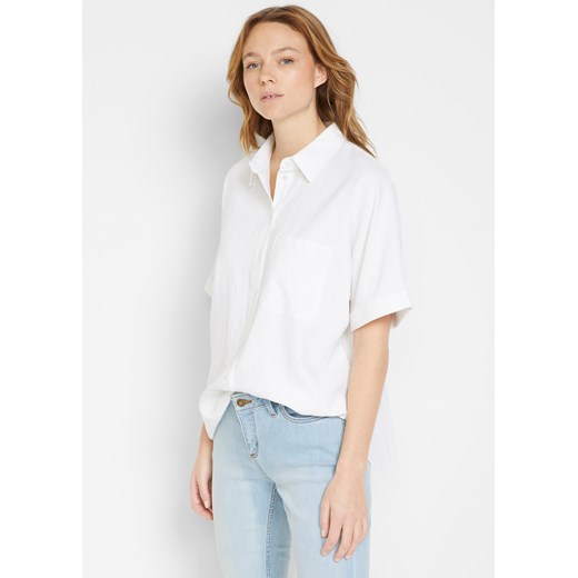 Bluzka oversize z krótkim rękawem, z materiału z domieszką lnu ze sklepu bonprix w kategorii Koszule damskie - zdjęcie 170682980