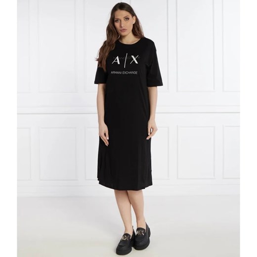 Sukienka Armani Exchange czarna z okrągłym dekoltem z krótkim rękawem 
