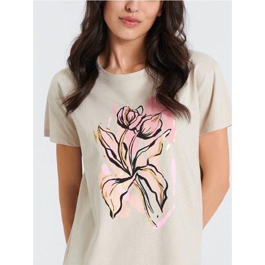 Sinsay - Koszulka z nadrukiem - kremowy ze sklepu Sinsay w kategorii Bluzki damskie - zdjęcie 170688150