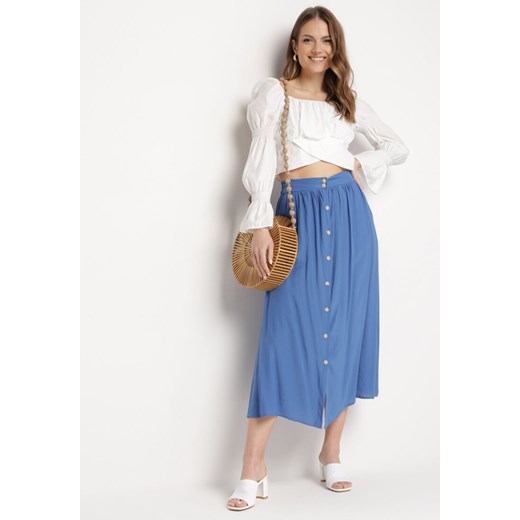 Niebieska Spódnica Maxi z Guzikami i Gumką w Pasie Aurorsa ze sklepu Born2be Odzież w kategorii Spódnice - zdjęcie 170688563