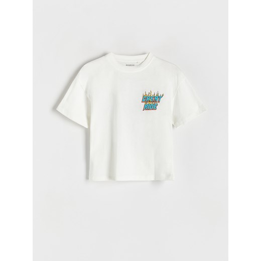 Reserved - T-shirt oversize z nadrukiem - złamana biel ze sklepu Reserved w kategorii T-shirty chłopięce - zdjęcie 170694900