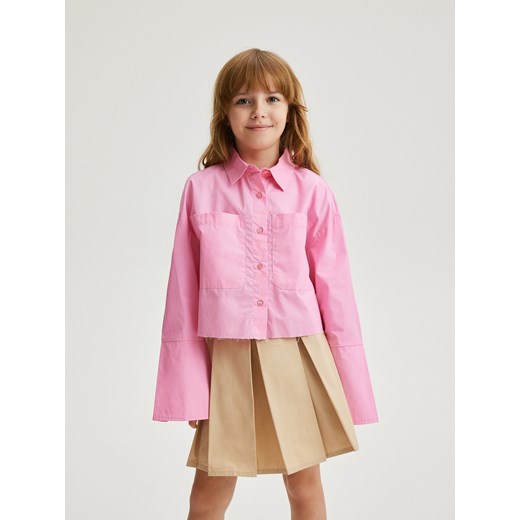 Reserved - Krótka koszula z bawełny - różowy ze sklepu Reserved w kategorii Koszule dziewczęce - zdjęcie 170695032