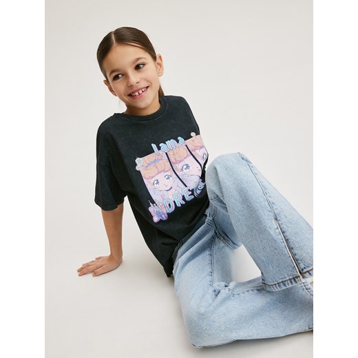 Reserved - T-shirt z efektem sprania - czarny ze sklepu Reserved w kategorii Bluzki dziewczęce - zdjęcie 170695051