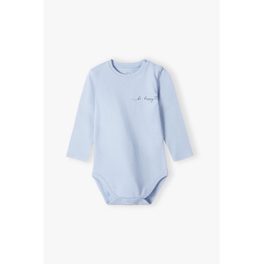Body niemowlęce z długim rękawem - niebieskie z napisem Be Happy Family Concept By 5.10.15. 74 5.10.15