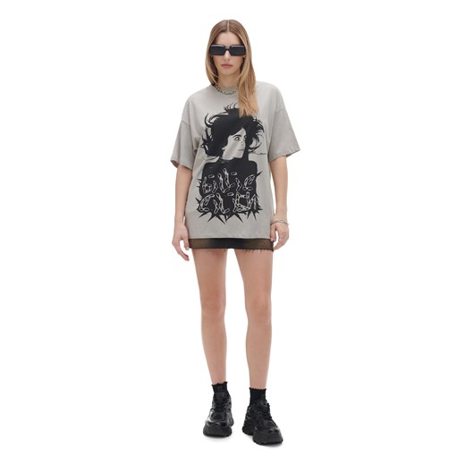 Cropp - Ciemnoszary t-shirt z nadrukiem Billie Eilish - szary ze sklepu Cropp w kategorii Bluzki damskie - zdjęcie 170698630