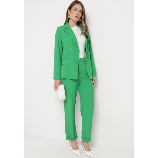 Zielone Spodnie o Klasycznym Fasonie z Podwiniętymi Nogawkami z Ukrytym Suwakiem Wilelma ze sklepu Born2be Odzież w kategorii Spodnie damskie - zdjęcie 170701311