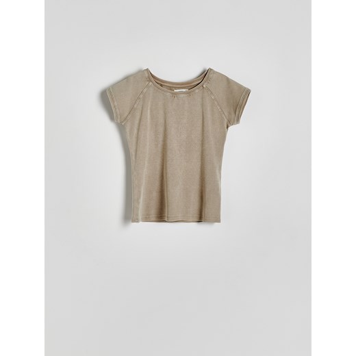 Reserved - T-shirt z efektem sprania - kremowy Reserved XS Reserved