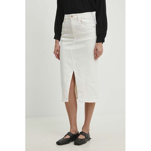 Answear Lab spódnica jeansowa kolor biały midi prosta ze sklepu ANSWEAR.com w kategorii Spódnice - zdjęcie 170705871