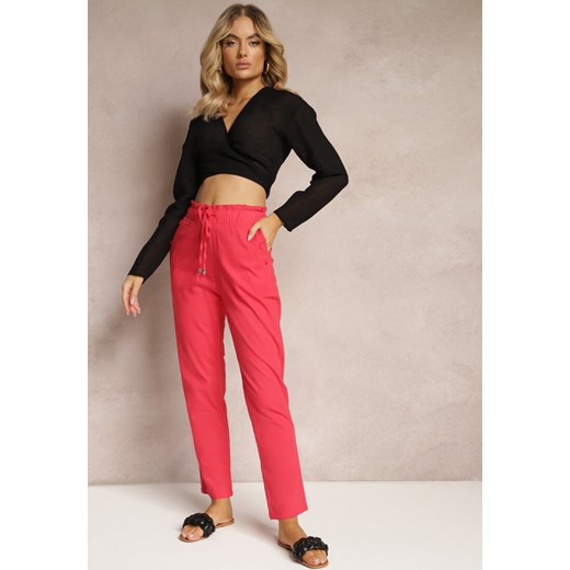 Czerwone Spodnie High Waist ze Sznurkami i Guzikami Arifea ze sklepu Renee odzież w kategorii Spodnie damskie - zdjęcie 170710880