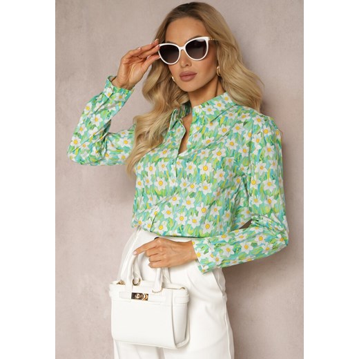 Zielona Koszula z Bawełny z Kwiatowym Printem i Długim Rękawem Ritapeva ze sklepu Renee odzież w kategorii Koszule damskie - zdjęcie 170711370