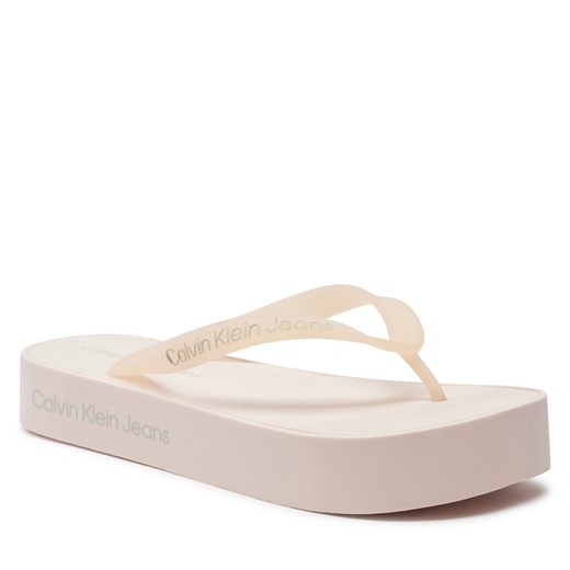 Japonki Calvin Klein Jeans Beach Sandal Flatform Logo YW0YW01092 Peach Blush/Oyster Mushroom TLL ze sklepu eobuwie.pl w kategorii Klapki damskie - zdjęcie 170712320