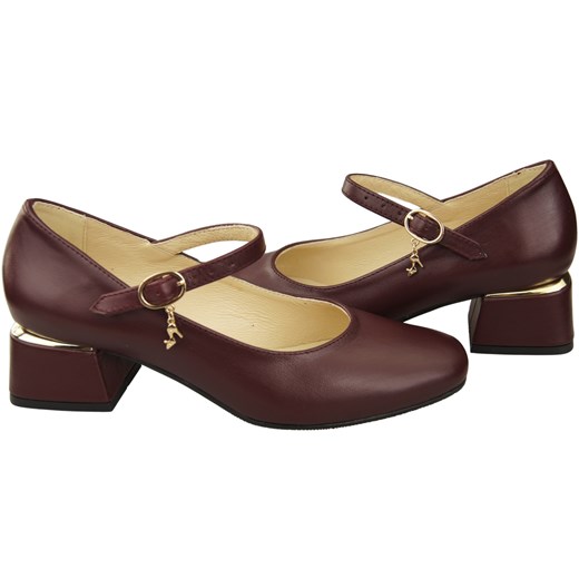 Obuwie Damskie Czółenka z Paskiem Bordowe Skóra naturalna 202 ElitaBut Elitabut 44 elitabut.pl