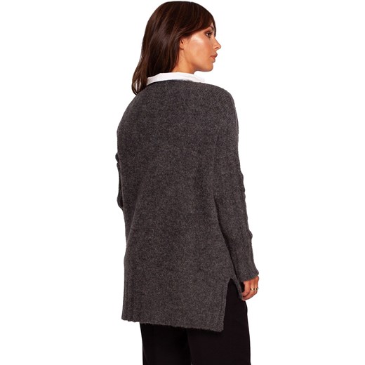 Wełniany sweter z dłuższym tyłem grafitowy BK083, Kolor grafitowy, Rozmiar L/XL, L/XL Primodo promocyjna cena