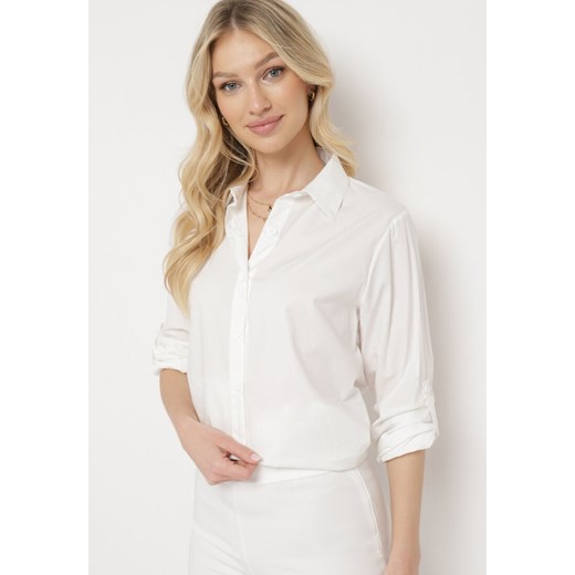 Biała Koszula na Guziki z Podwijanymi Rękawami Astarial ze sklepu Born2be Odzież w kategorii Koszule damskie - zdjęcie 170722793