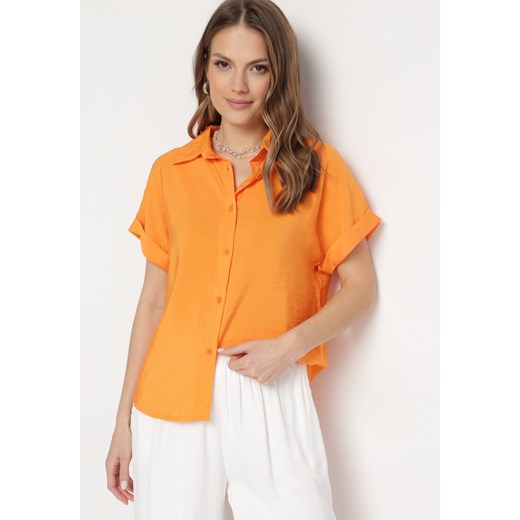 Pomarańczowa Koszula z Wiskozy Asymetryczna z Krótszym Przodem Karinas ze sklepu Born2be Odzież w kategorii Koszule damskie - zdjęcie 170723180