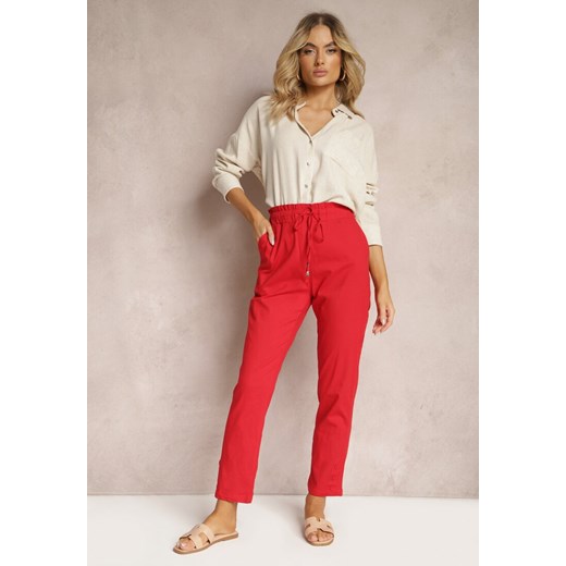 Czerwone Spodnie z Regularnym Stanem Ściągane Sznurkiem Aryle ze sklepu Renee odzież w kategorii Spodnie damskie - zdjęcie 170723323