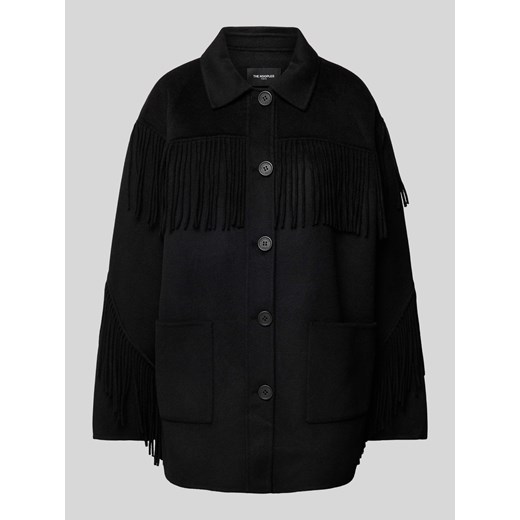 Płaszcz wełniany z obszyciem frędzlami ze sklepu Peek&Cloppenburg  w kategorii Swetry damskie - zdjęcie 170729070