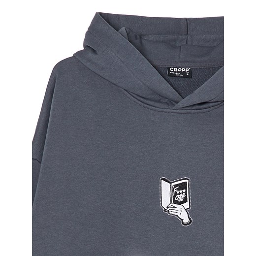 Cropp - Ciemnoszara bluza z kapturem i haftem - szary Cropp XS Cropp