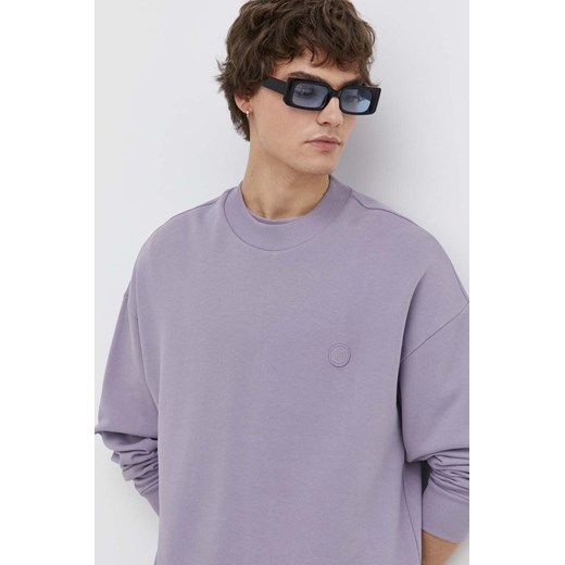 Hugo Blue bluza bawełniana męska kolor fioletowy z aplikacją 50522371 ze sklepu ANSWEAR.com w kategorii Bluzy męskie - zdjęcie 170733253