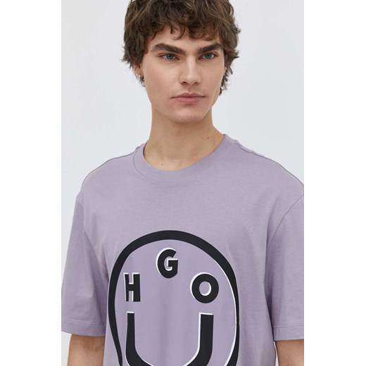 Hugo Blue t-shirt bawełniany męski kolor fioletowy z nadrukiem 50513189 ze sklepu ANSWEAR.com w kategorii T-shirty męskie - zdjęcie 170734091