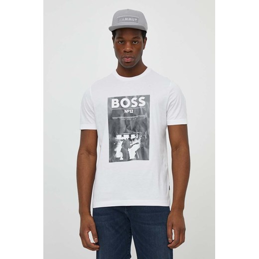 Boss Orange t-shirt bawełniany męski kolor biały z aplikacją 50515829 ze sklepu ANSWEAR.com w kategorii T-shirty męskie - zdjęcie 170734111