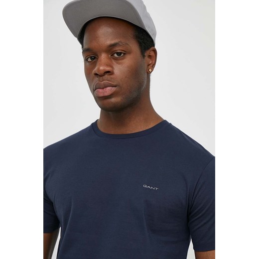 Gant t-shirt bawełniany męski kolor granatowy gładki ze sklepu ANSWEAR.com w kategorii T-shirty męskie - zdjęcie 170734261