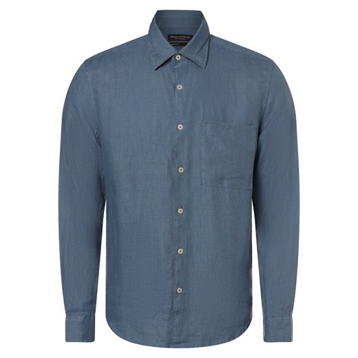 Marc O'Polo Męska koszula lniana Mężczyźni Regular Fit len niebieski jednolity ze sklepu vangraaf w kategorii Koszule męskie - zdjęcie 170738140