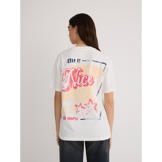 Reserved - T-shirt z nadrukiem na plecach - złamana biel ze sklepu Reserved w kategorii Bluzki damskie - zdjęcie 170738872