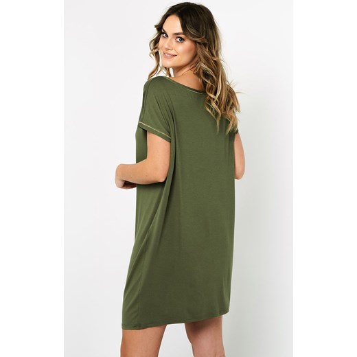 Koszula nocna damska na krótki rękaw khaki Natura, Kolor khaki, Rozmiar S, Gee One ze sklepu Intymna w kategorii Koszule nocne - zdjęcie 170739912