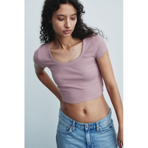H & M - Krótki T-shirt w prążki - Różowy ze sklepu H&M w kategorii Bluzki damskie - zdjęcie 170740073