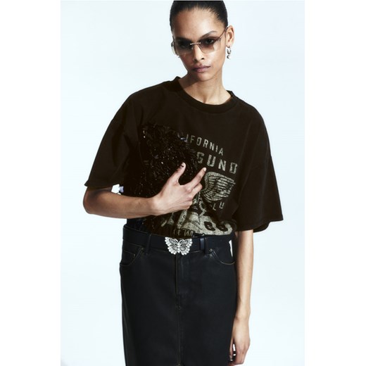 H & M - T-shirt oversize z nadrukiem - Czarny H & M L H&M