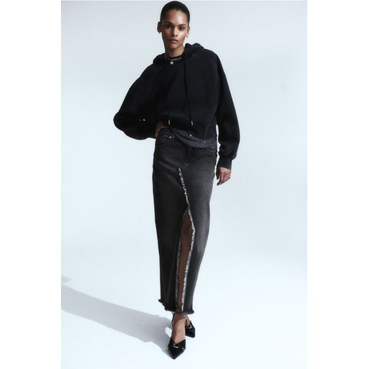 H & M - Dżinsowa spódnica z postrzępionym brzegiem - Czarny H & M 44 H&M