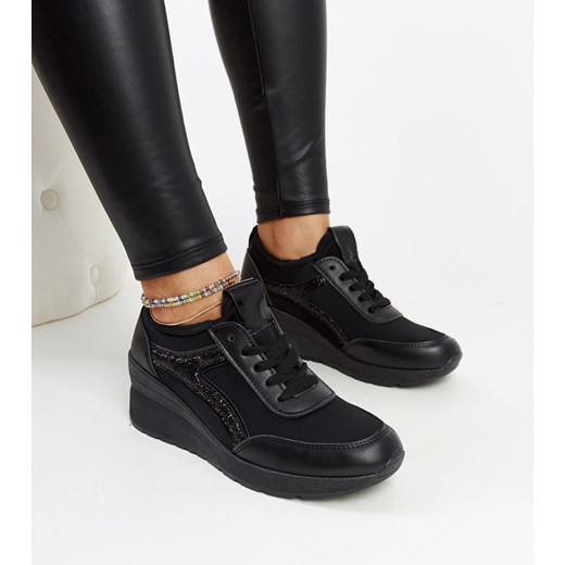 Czarne sneakersy na koturnie Hermina ze sklepu gemre w kategorii Buty sportowe damskie - zdjęcie 170742554