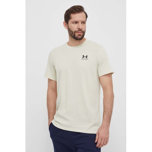 Under Armour t-shirt treningowy Logo Embroidered kolor beżowy gładki 1373997 ze sklepu ANSWEAR.com w kategorii T-shirty męskie - zdjęcie 170745480