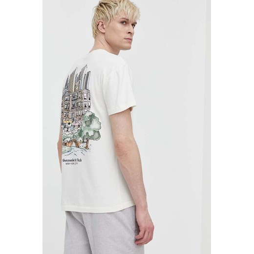 Abercrombie &amp; Fitch t-shirt bawełniany męski kolor beżowy z nadrukiem ze sklepu ANSWEAR.com w kategorii T-shirty męskie - zdjęcie 170745740
