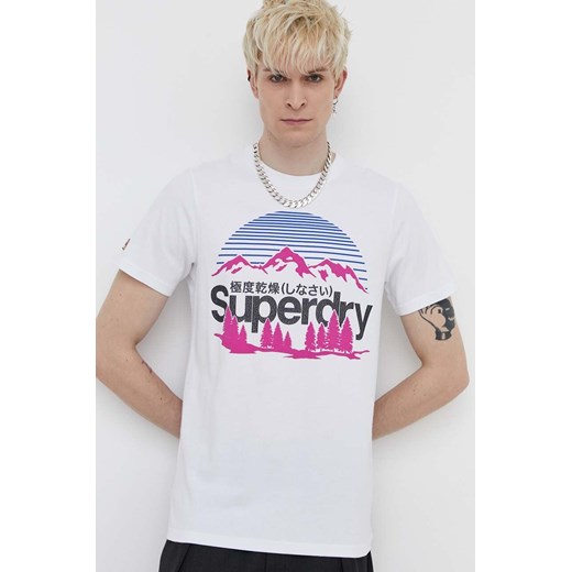Superdry t-shirt bawełniany męski kolor biały z nadrukiem ze sklepu ANSWEAR.com w kategorii T-shirty męskie - zdjęcie 170745794