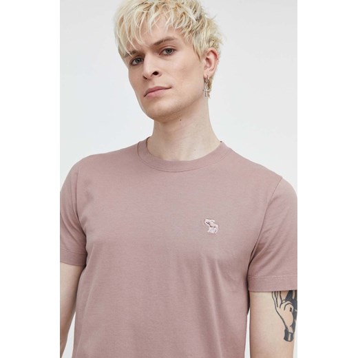 Abercrombie &amp; Fitch t-shirt bawełniany męski kolor różowy gładki ze sklepu ANSWEAR.com w kategorii T-shirty męskie - zdjęcie 170745834