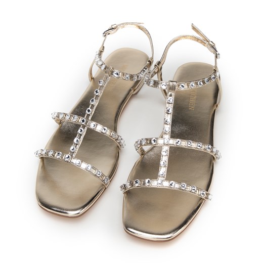 Damskie sandały skórzane z kryształkami złote ze sklepu WITTCHEN w kategorii Sandały damskie - zdjęcie 170746030
