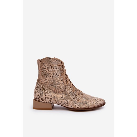 Botki Wzorzyste Skóra Naturalna Płaski Obcas Beżowe Maciejka 06391-04 Maciejka 40 ZAZOO