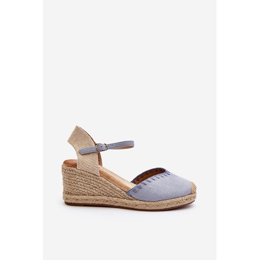 Espadryle damskie z klamrą niebieskie na lato zamszowe na platformie