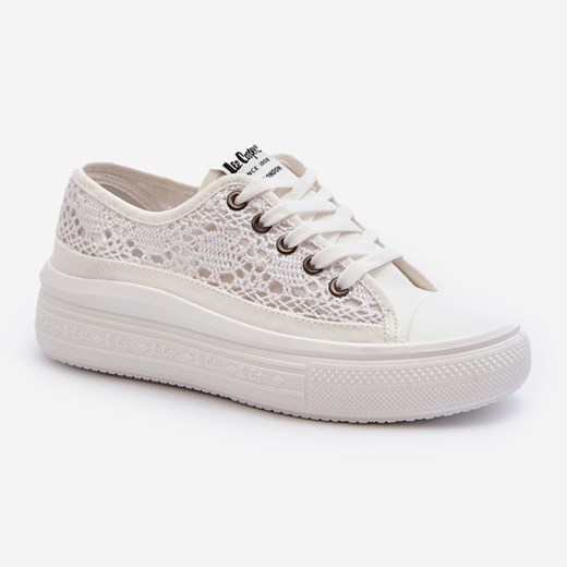 Lee Cooper trampki damskie płaskie sznurowane białe z tkaniny letnie