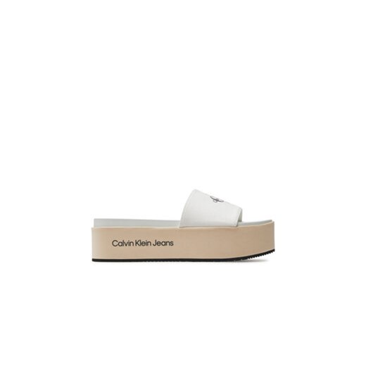 Calvin Klein Jeans Klapki Flatform Sandal Met YW0YW01036 Écru ze sklepu MODIVO w kategorii Klapki damskie - zdjęcie 170752803