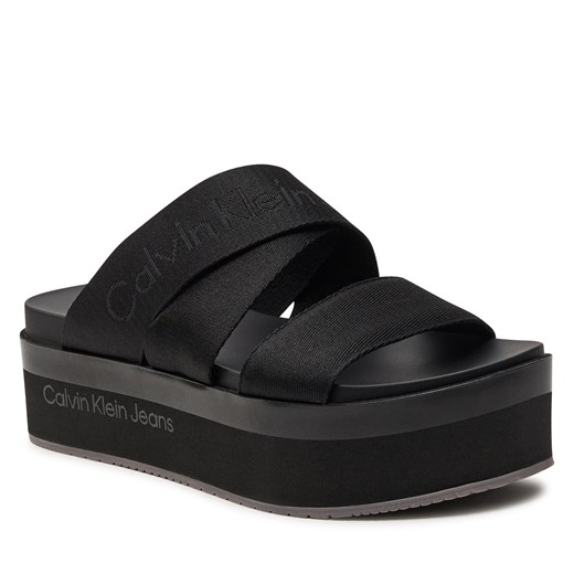 Klapki Calvin Klein Jeans Flatform Sandal Webbing In Mr YW0YW01361 Triple Black 36 eobuwie.pl