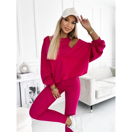 Dres 3 częściowy V- neck Bluza plus legginsy Fuksja Fashionyou Uniwersalny Fashionyou