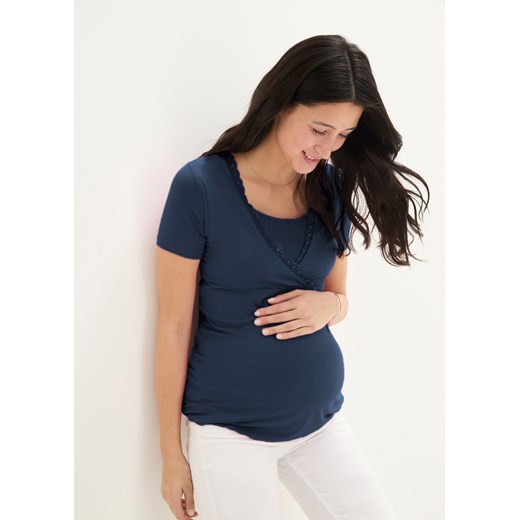 Shirt ciążowy i do karmienia, z koronką, krótki rękaw ze sklepu bonprix w kategorii Bluzki ciążowe - zdjęcie 170766863