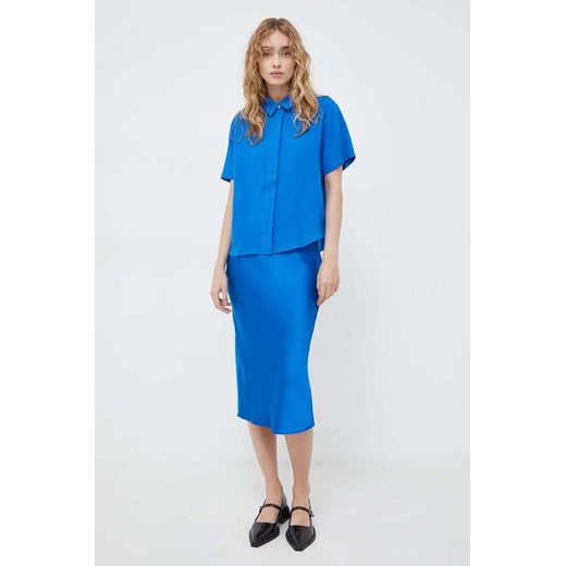 Samsoe Samsoe spódnica AGNETA kolor niebieski midi prosta F22300195 ze sklepu PRM w kategorii Spódnice - zdjęcie 170769651