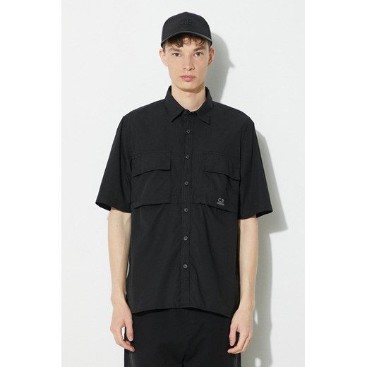C.P. Company koszula bawełniana Cotton Rip-Stop męska kolor czarny regular z kołnierzykiem klasycznym 16CMSH213A005691G ze sklepu PRM w kategorii Koszule męskie - zdjęcie 170769752