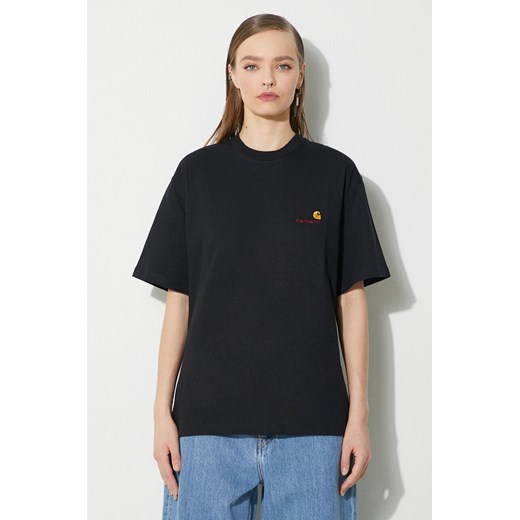 Carhartt WIP t-shirt bawełniany S/S American Script T-Shirt damski kolor czarny I032218.89XX ze sklepu PRM w kategorii Bluzki damskie - zdjęcie 170770294