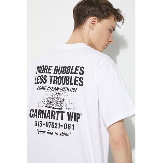 Carhartt WIP t-shirt bawełniany S/S Less Troubles T-Shirt męski kolor biały z nadrukiem I033187.00AXX ze sklepu PRM w kategorii T-shirty męskie - zdjęcie 170770332