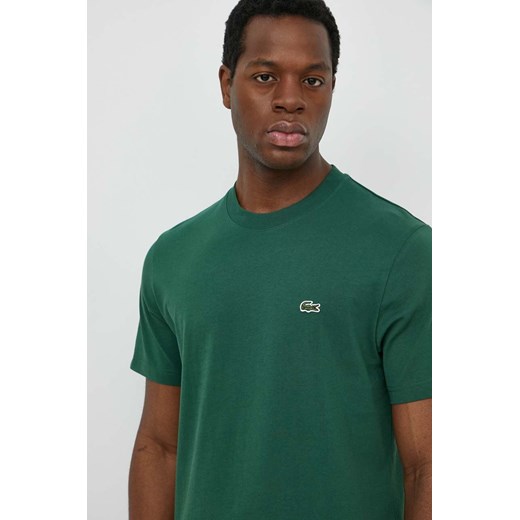 Lacoste t-shirt bawełniany męski kolor zielony gładki ze sklepu PRM w kategorii T-shirty męskie - zdjęcie 170770340